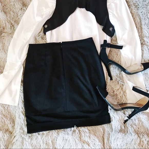 Black Mini Pencil Skirt w/ Mesh Strip - Picture 6 of 6